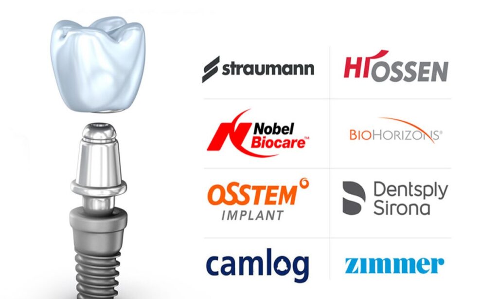 تصویری از برندهای مختلف ایمپلنت دندان